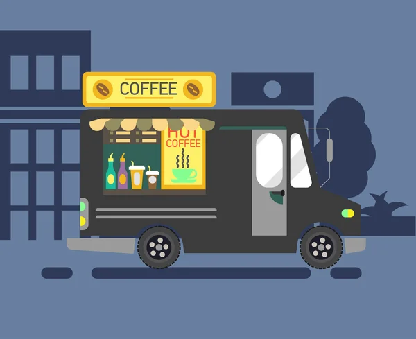 Illustration de style bande dessinée d'une camionnette de café vue de côté . — Image vectorielle