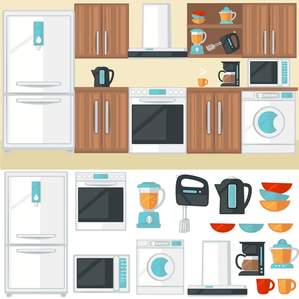 Kücheneinrichtung mit Küchenmöbeln — Stockvektor