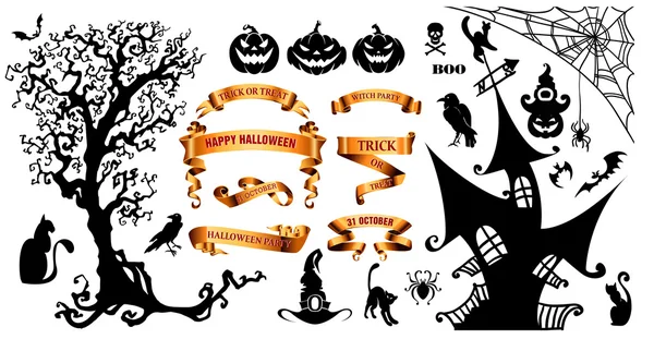 Feliz fundo de Halloween com símbolos de férias — Vetor de Stock