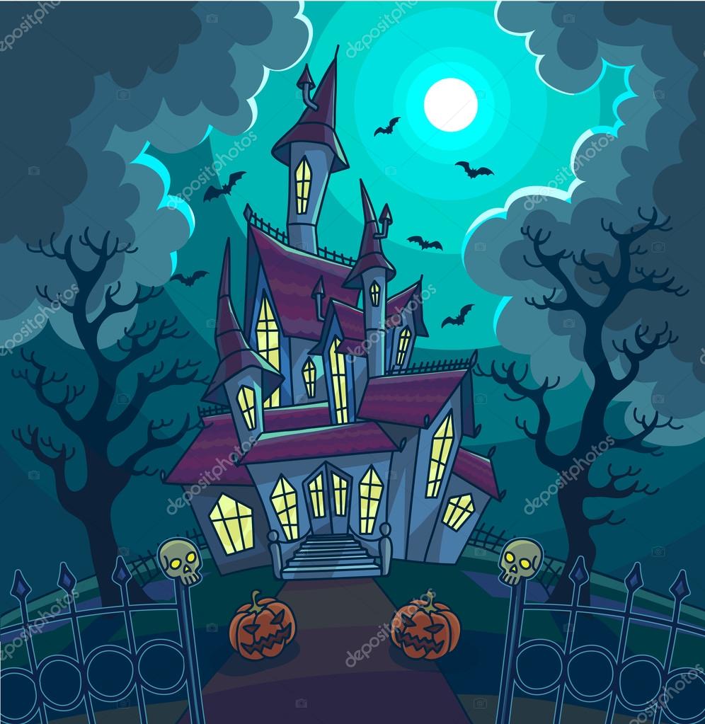 Halloween scary house, moon and pumpkin. Stock Vector Image by ©Sonulkaster  #124148560