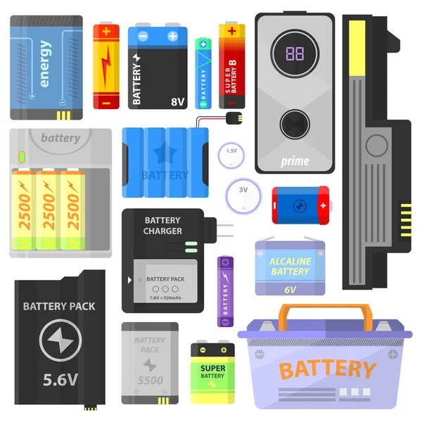 Conjunto de batería alcalina y acumulador . — Vector de stock