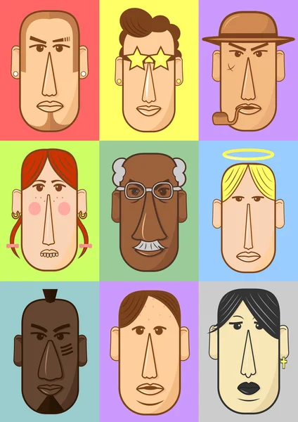 Heads in different nationality in flat style. — Stock Vector