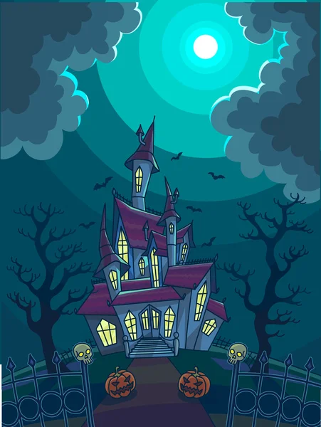 Ilustración de Halloween con casa de miedo — Vector de stock