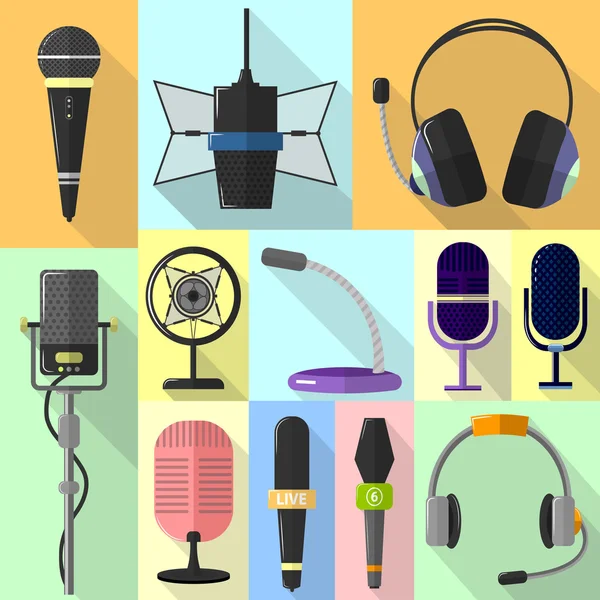 Set of different icons with microphones.