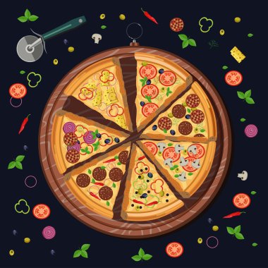 Tahtada pizza dilimleri seti