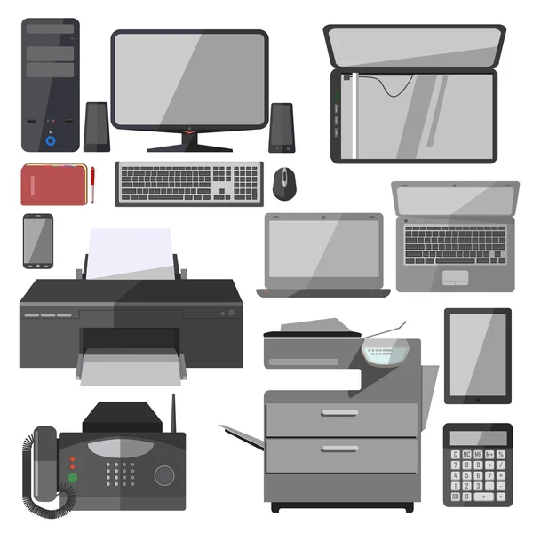 Conjunto de equipamentos de tecnologia para escritório — Vetor de Stock