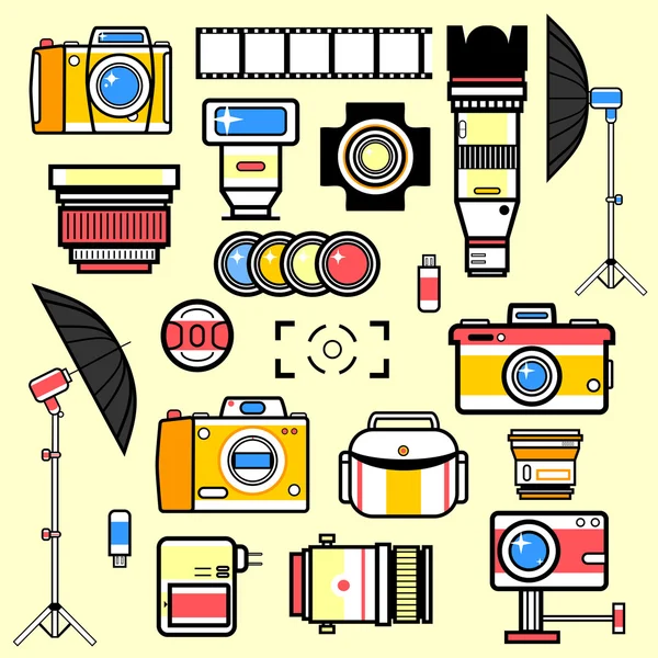 Conjunto de equipos para estudio fotográfico — Vector de stock