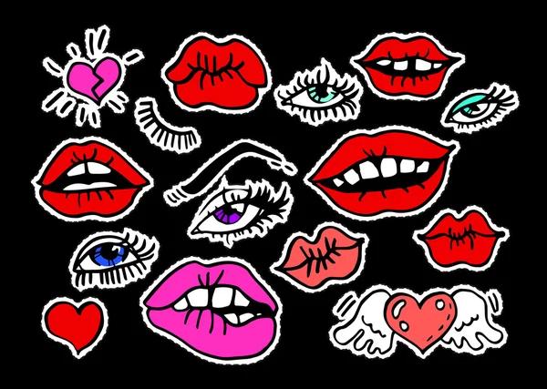 Stikers με σέξι κόκκινο φιλί στα χείλη — Διανυσματικό Αρχείο