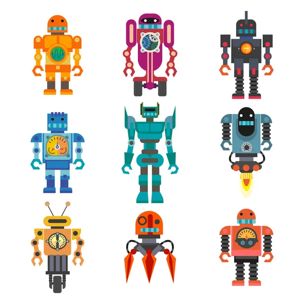 Set of cartoon robots. — Stock Vector