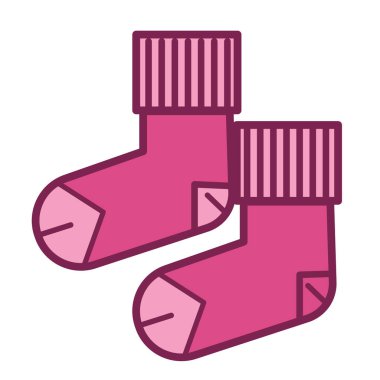 Sonbahar ve kış mevsimi için sıcak örülmüş çoraplar. Çocuklar için el yapımı giysiler, çeşitli mağazalar. Örgü ya da terzilik hobisi. Soğuk ve buz için pembe örgü. Düz biçimli vektör