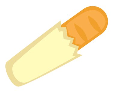 Pastane çeşitleri, kese kağıdında ev yapımı ekmek. İzole edilmiş somun ekmek ya da sıcak çörek ikonu. Çıtır çıtır doğal ürünler, aperatif ya da dışarıdan yemek. Huysuz kahvaltı. Düz biçimli vektör