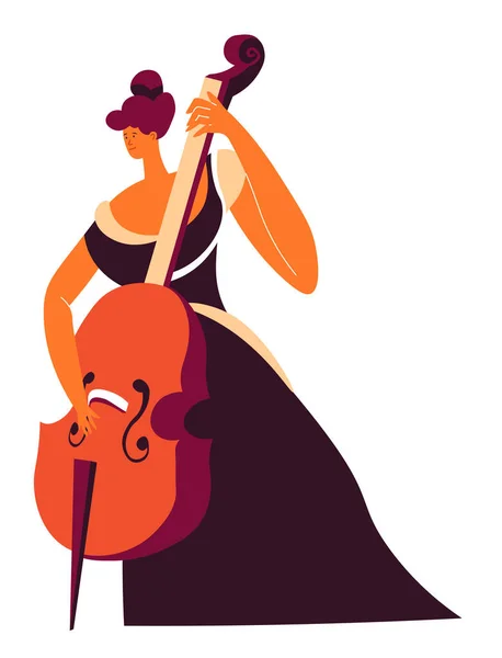 小提琴演奏者表演 孤立的女性角色演奏大提琴 复习或业余爱好或女人 业余爱好或工作坊 交响乐和器乐 古典音乐 矢量呈扁平型 — 图库矢量图片