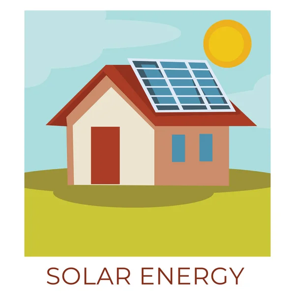 Umweltfreundliche Und Nachhaltige Natürliche Ressourcen Gebäude Mit Sonnenkollektoren Die Sonnenenergie — Stockvektor