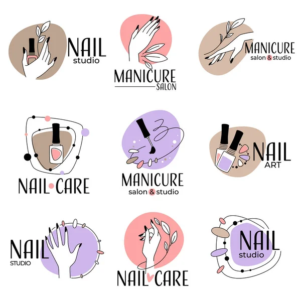 Salon Manucure Studio Pour Traitement Des Ongles Des Étiquettes Isolées — Image vectorielle