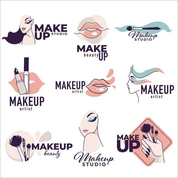 Služby Kosmetického Salonu Pro Ženy Izolovaný Soubor Symbolů Logotypů Aplikuji — Stockový vektor