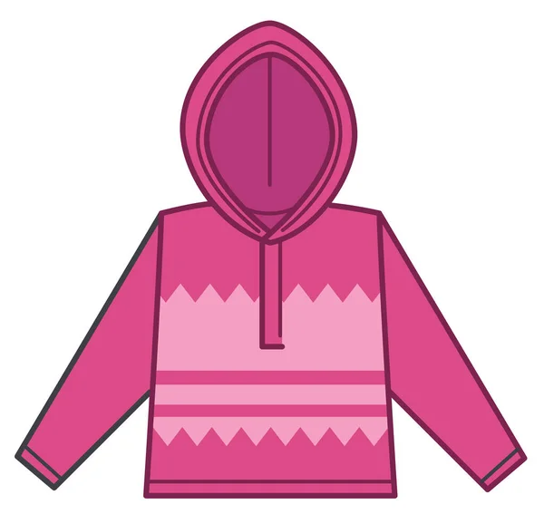 冬季或秋季女孩的保暖衣服 孤立的粉红色运动衫与帽子 适合儿童和青少年穿的服装 在寒冷季节购物和购买衣服 矢量呈扁平型 — 图库矢量图片