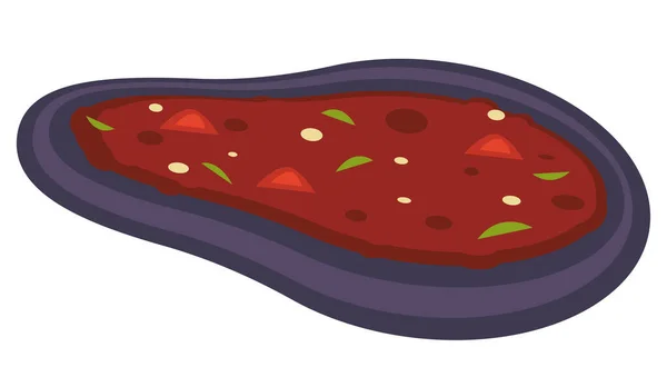 Comida Restaurante Servida Berenjena Sopa Tomate Caldo Verduras Berenjena Calabaza — Archivo Imágenes Vectoriales