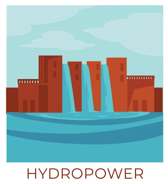 Risorse Naturali Sostenibili Rinnovabili Energia Idroelettrica Con Acqua Produzione Elettricità — Vettoriale Stock