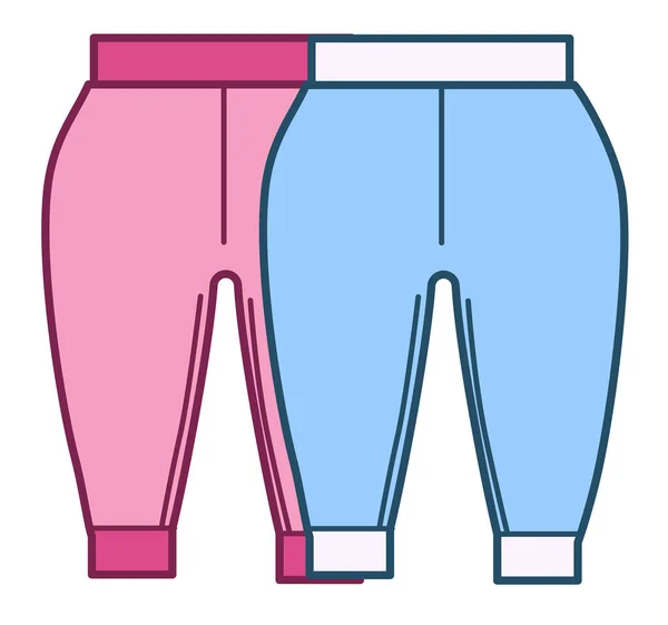 男孩和女孩流行的衣服 孤立的图标棉裤为孩子们 粉色和蓝色裤子 睡衣或童装保险杠 新生儿服装和服装 矢量呈扁平型 — 图库矢量图片