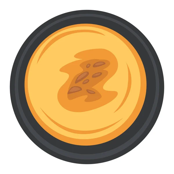 Creamy soup made of pumpkin served with seeds and turmeric. Vegetarian and vegan dishes in diner or cafe. Delicious food in autumn, western cuisine. Recipe for restaurant menu. Vector in flat style — Stock Illustration Creamy Soup Made Pumpkin Served Seeds Turmeric Vegetarian Vegan Dishes Vector Graphics