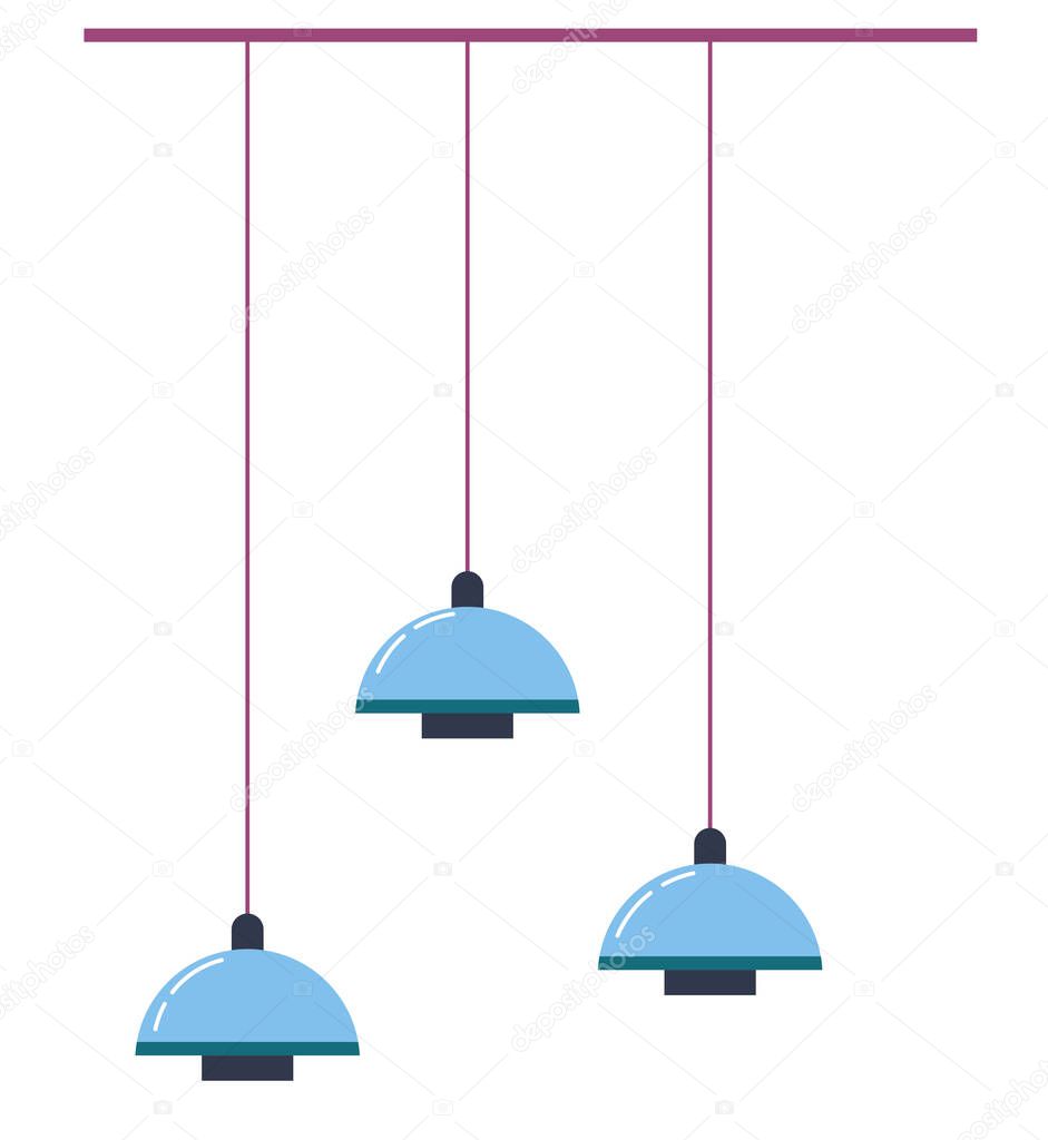 Minimalist interior design of home or office, living or working space improvement. Isolated hanging lamps, stylish accessories for scandinavian dwelling or workplace. Trendy furnishing vector