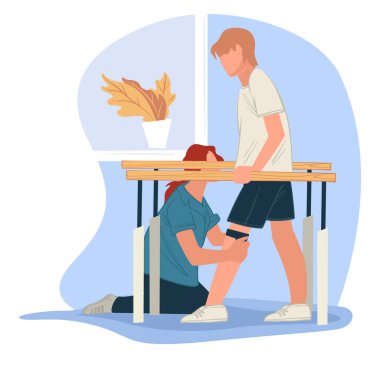 Rehabilitasyon sırasında koç yardım ediyor. Ev sorunları olan insanlar için iyileşme masajı. Sağlıklı yaşam tarzı ve kazadan, travmadan ya da ağrı kesiciden sonra kontrol. Düz biçimli vektör