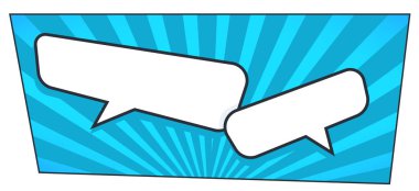 Pop sanat tarzında iletişim ve sohbet. Çizgi romanlar boş konuşma baloncukları, diyaloglar veya mesajlar çevrimiçi. Soru ve cevapla dolu boş pankartlar. Düşüncelerin ifadesi. Düz biçimli vektör