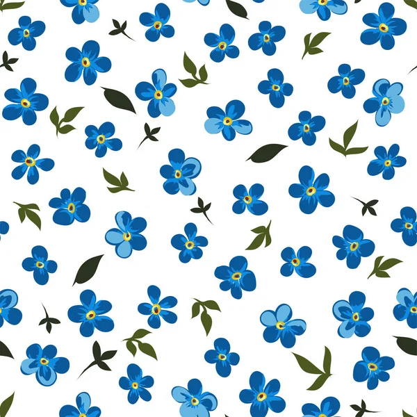 Romantic Minimalist Flowers Bloom Blue Wildflowers Blossom Seamless Pattern Wallpaper — Stock Vector