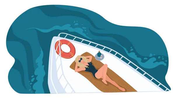 Caractère Féminin Posé Sur Navire Loisirs Été Vacances Sur Yacht — Image vectorielle