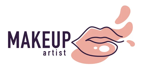 Cosmetólogo Profesional Maquillador Logotipo Emblema Con Labios Femeninos Completos Inscripción — Vector de stock