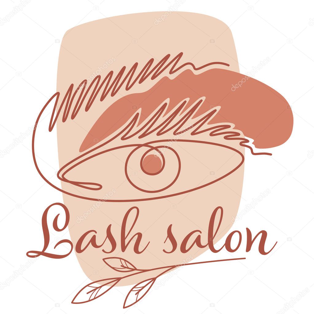 Eyelashes extension or correction, isolated label or logotype of eye with decorative foliage. Studio or salon for female clients. Cosmetics and makeup, professional lashmaker. Vector in flat style