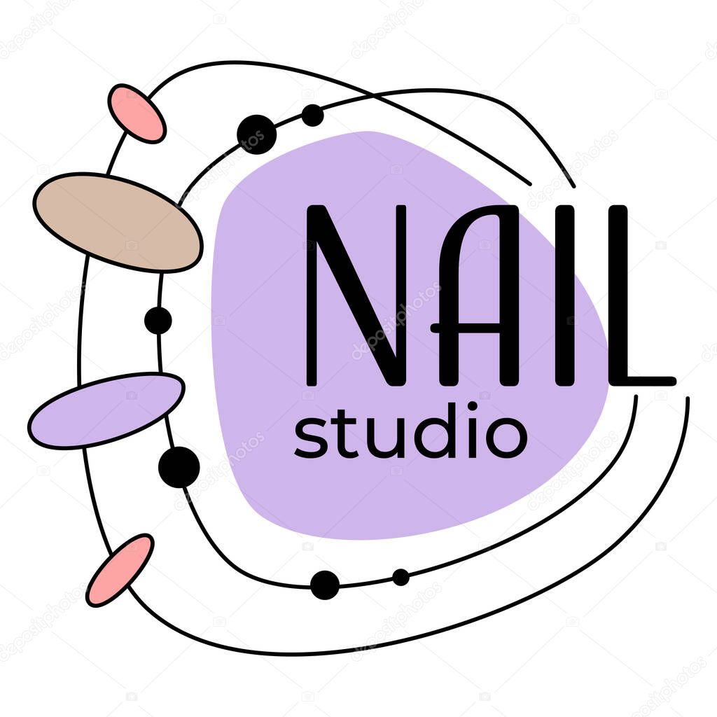 Fingernail care and treatment of specialist or master. Isolated logotype or emblem of nail studio or salon. Manicurist and pedicurist services. Cosmetics procedures for females. Vector in flat style