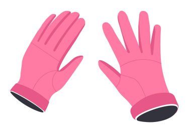 Ev işleri için lastik eldiven temizliyorum. Kış için izole eldivenler, bayanlar için aksesuarlar. Kış mevsimi için sıcak kıyafetler ve soğuk hava kıyafetleri. Alışveriş çeşidi. Düz biçimli vektör
