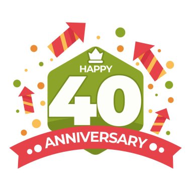 Doğum günü kutlaması 40. yıldönümü münferit ikon havai fişek roketleri vektör yaş vektörü bayram veya etkinlik haneli tebrik numaraları kurdeleli çıkartmalar ve konfeti bayramı amblemi veya amblemi imzalama