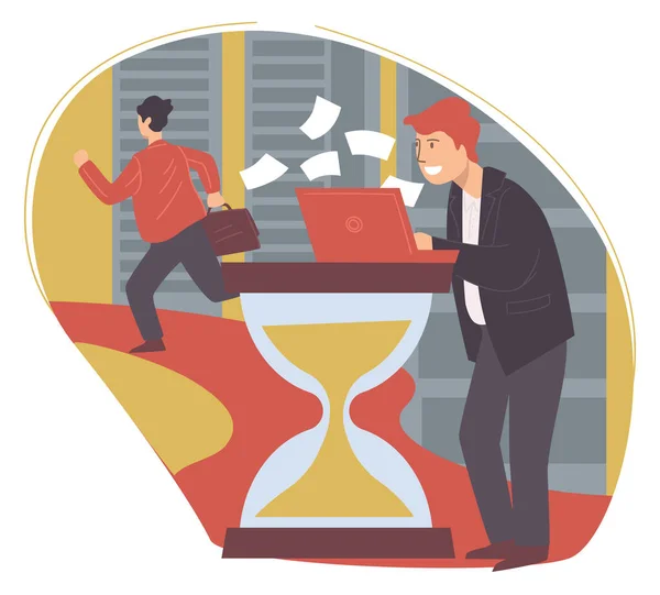 Businessman Dealing Time Management Productive Effective Working Tasks Manager Laptop — Stock Vector
