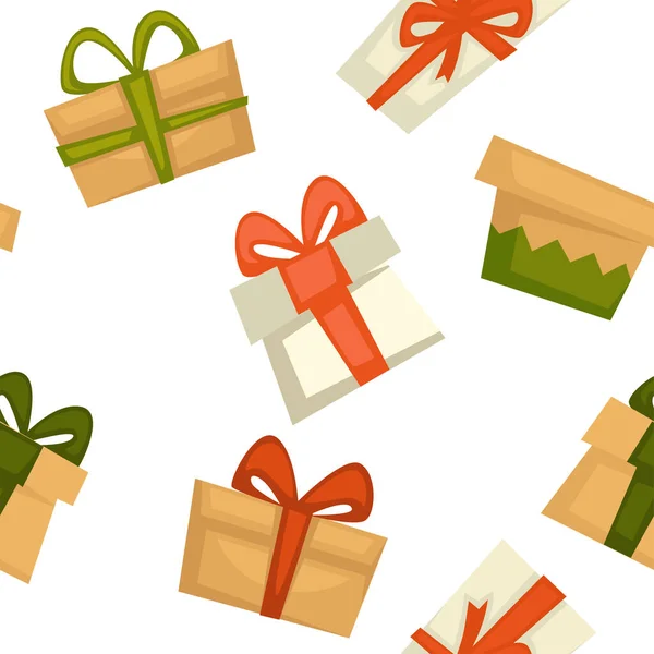 Cadeaus Voor Feestdagen Begroeting Naadloos Patroon Van Geschenken Met Decoratieve — Stockvector