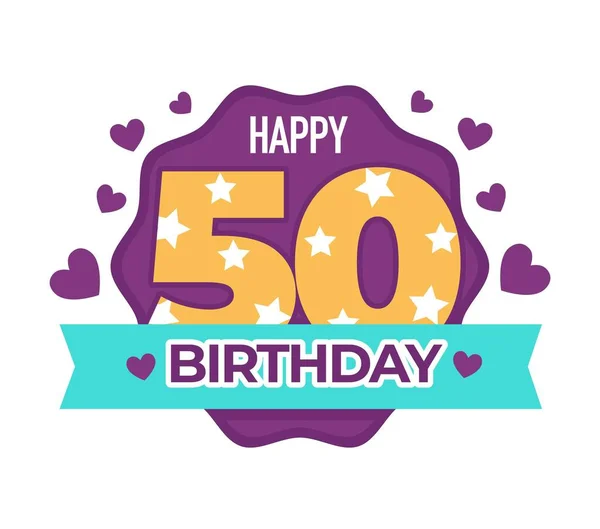 50周年のお祝いの誕生日のアイコングリーティングサインベクトル休日の心と星のお祝いやお祝いの日付番号や数字とリボンの装飾とお祝いのエンブレムやロゴを望みます — ストックベクタ