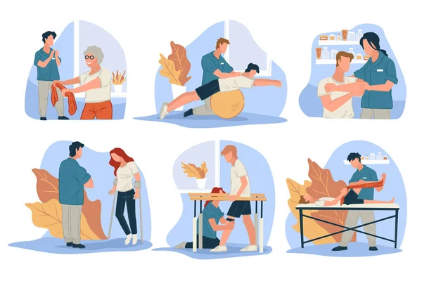 Physiothérapie Pour Les Personnes Ayant Des Blessures Donner Massage Pour — Image vectorielle