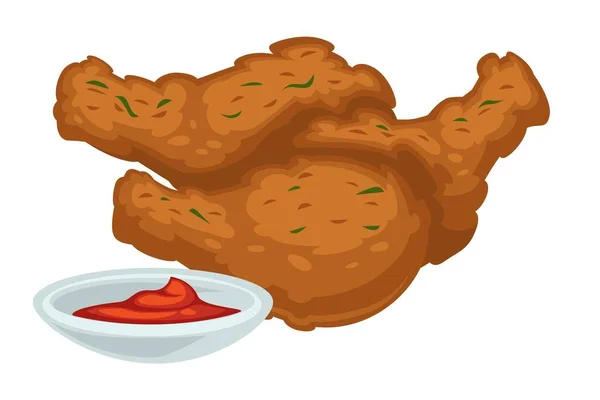 Pies Pollo Fritos Comida Rápida Con Barbacoa Salsa Ketchup Vector — Vector de stock