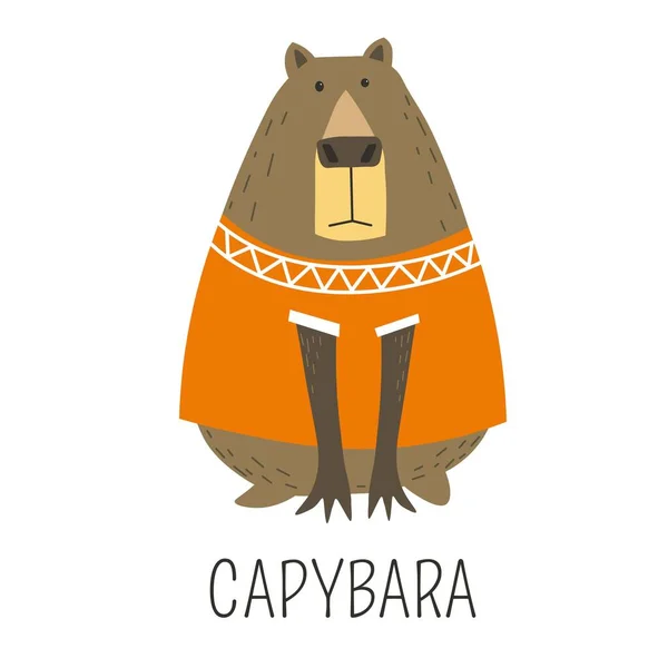 Capybara Hydrochoerinae Family Representative Mammal Wearing Knitted Sweater Decorated Ornaments — Stock Vector