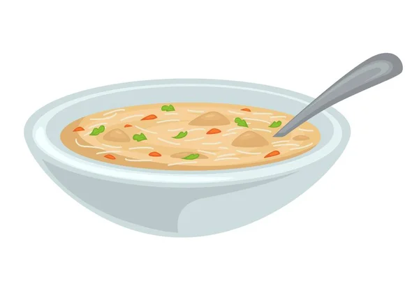 Sopa Tazón Caldo Pollo Caldo Carne Aves Corral Verduras Vector — Vector de stock