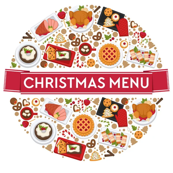 Platos Comida Preparados Restaurantes Comensales Para Celebrar Navidad Comidas Navideñas — Vector de stock