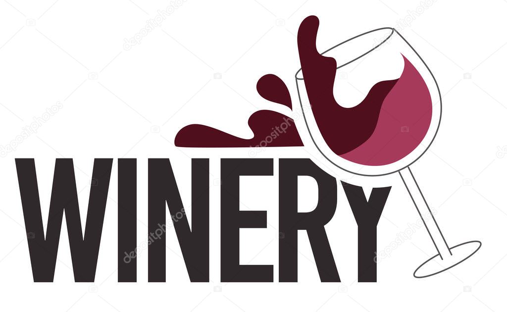 Wine and alcoholic beverages in winery. Isolated emblem or label, testing bar and degustation in pub. Refreshment in menu. Glasses with splashes of red drink, inscription. Vector in flat style