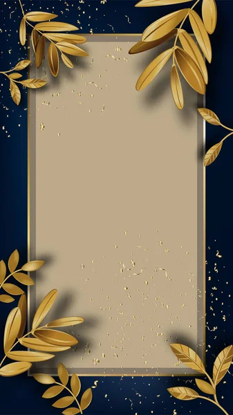 Порожній Банер Рамкою Бордюрами Золотистим Лавровим Листям Пилом Копіювати Простір — стоковий вектор