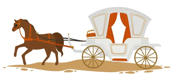 Transporte Vintage Ciudad Ciudad Caballo Aislado Tirando Elegante Lujoso Carro — Vector de stock