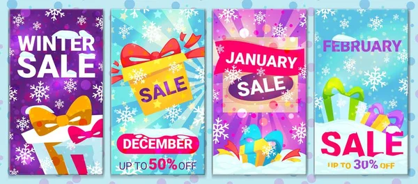 Promotion poster winter discount set — Stock Vector