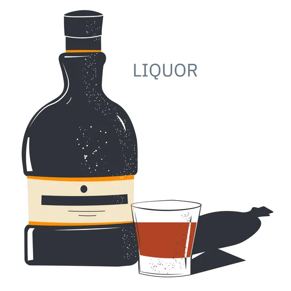 Подслащенные Алкогольные Напитки Наливают Рюмку Изолированная Икона Бутылки Этикеткой Ликвор — стоковый вектор