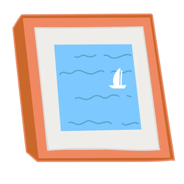 Cuadro Paisaje Marino Fotografía Con Velero Icono Aislado Foto Enmarcada — Vector de stock