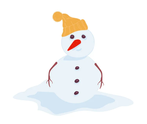 Χειμερινός Χαρακτήρας Χιονάνθρωπος Χέρια Κλαδί Μύτη Καρότου Και Ζεστό Πλεκτό — Διανυσματικό Αρχείο