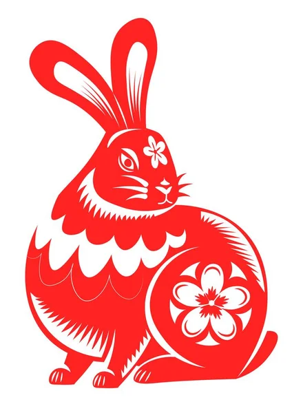 ウサギや花、中国のホロスコープとウサギ — ストックベクタ